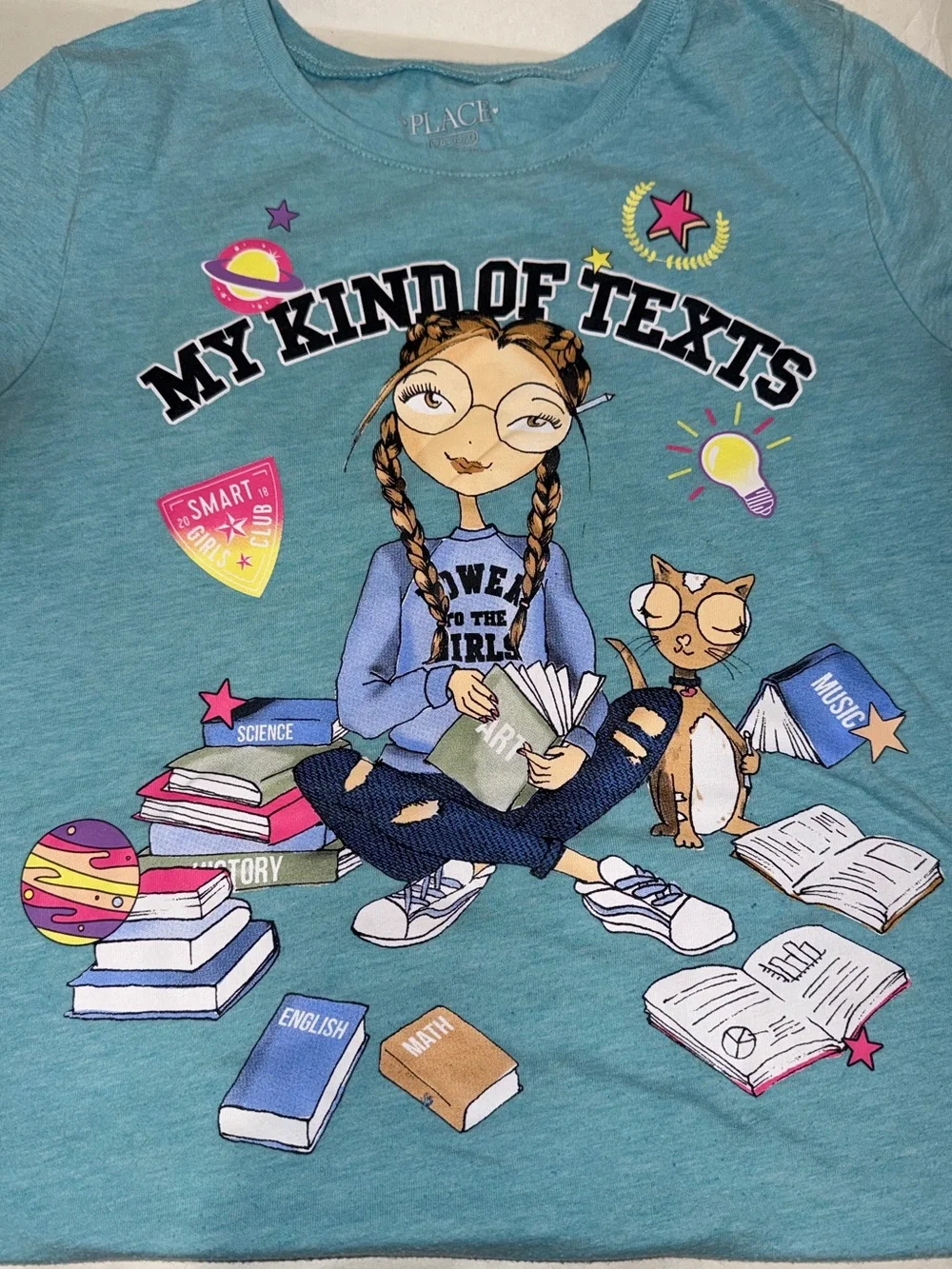 The Children’s Place Teal 'My Kind of Texts' Graphic Tee Size L (10-12). NWOT